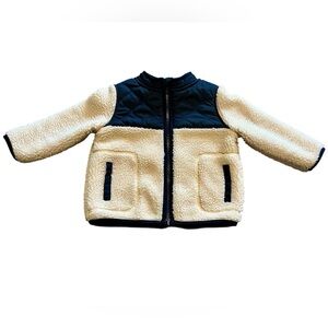 LIKE NEW - Old Navy Toddler Sherpa Jacket - Cream and Navy, Size 12-18 Months